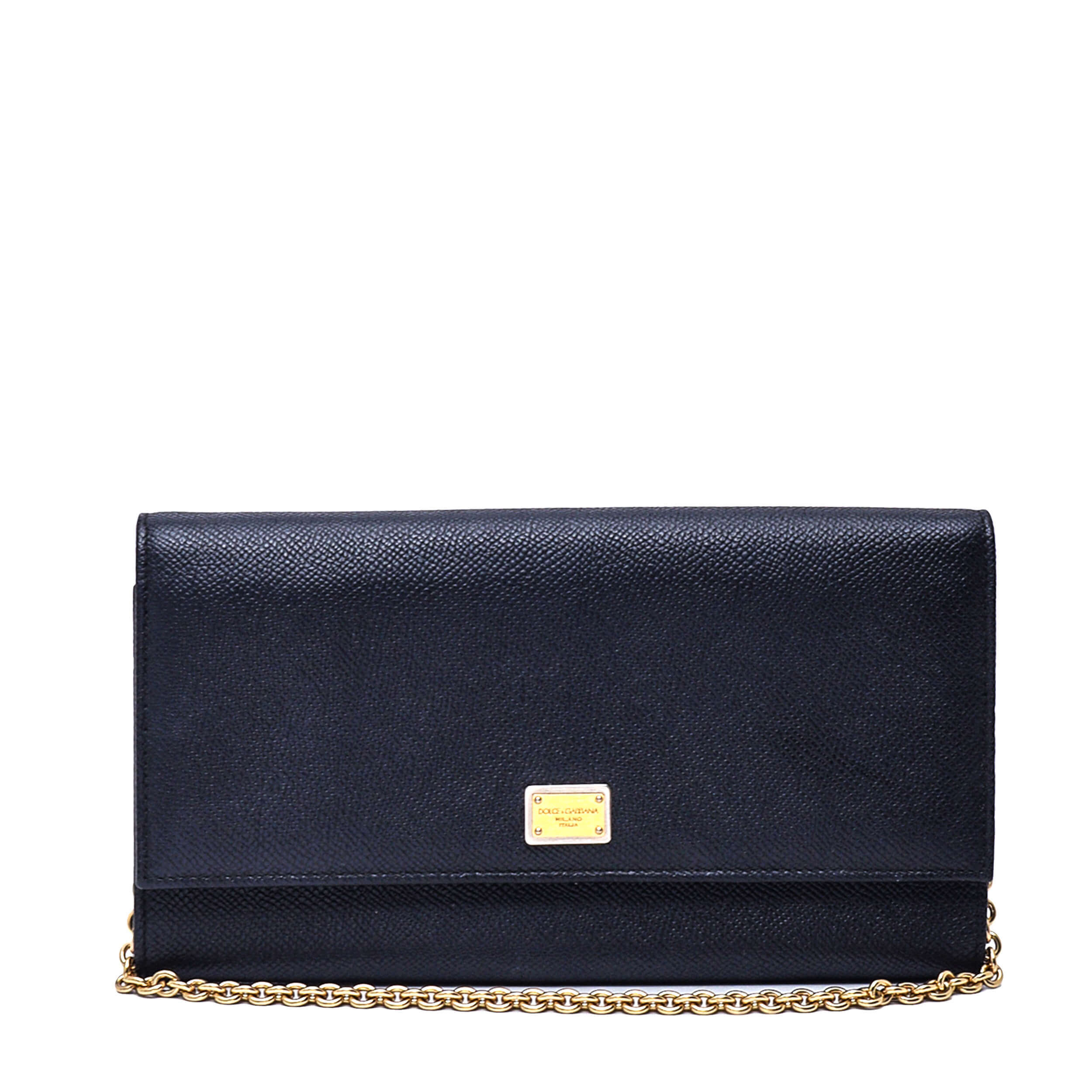 Dolce&Gabbana - Black Leather Clutch With Chain WOC Bag